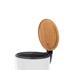CESTO DE ACERO CON TAPA DE BAMBU 5 L BLANCO - comprar online