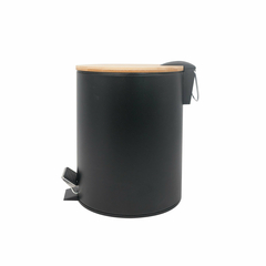 CESTO DE ACERO CON TAPA DE BAMBU 5 L NEGRO en internet