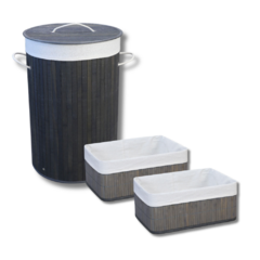 CESTO PLEGABLE Y 2 CANASTOS 33 CM BAMBU GRIS - comprar online