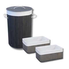 CESTO PLEGABLE Y 2 CANASTOS 33CM BAMBU GRIS - comprar online