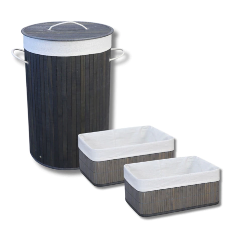 CESTO PLEGABLE Y 2 CANASTOS 33CM BAMBU GRIS - comprar online