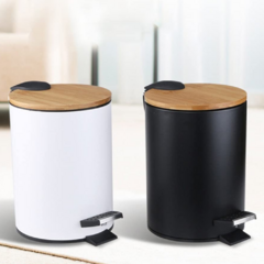 CESTO DE ACERO CON TAPA DE BAMBU 3 L NEGRO - Viva Home