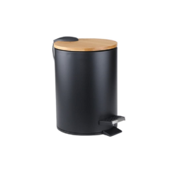 CESTO DE ACERO CON TAPA DE BAMBU 3 L NEGRO - comprar online