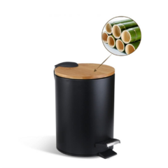 CESTO DE ACERO CON TAPA DE BAMBU 3 L NEGRO en internet