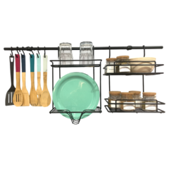 BARRAL 90 CM, SECAPLATOS, ESPECIERO, 6 GANCHOS NEGRO - comprar online