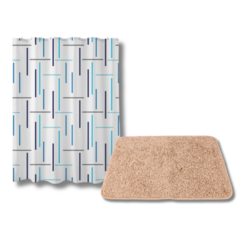 KIT ALFOMBRA BAÑO ARENA Y CORTINA AZUL - comprar online