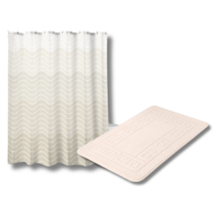 KIT ALFOMBRA BAÑO MARFIL Y CORTINA BEIGE - comprar online