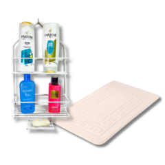 KIT ALFOMBRA BAÑO MARFIL Y ORGANIZADOR BLANCO - comprar online