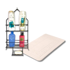 KIT ALFOMBRA BAÑO MARFIL Y ORGANIZADOR NEGRO - comprar online