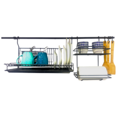 BARRAL 90 CM, SECAPLATOS C/CUBIERTERO, PORTA ROLLO, GANCHOS NEGRO - comprar online