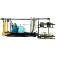 BARRAL 90 CM, SECAPLATOS C/CUBIERTERO, ESPECIERO, GANCHOS NEGRO - comprar online