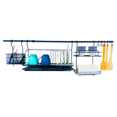 BARRAL 120 CM, SECAPLATOS, CUBIERTERO, PORTA ROLLO, GANCHOS NEGRO - comprar online