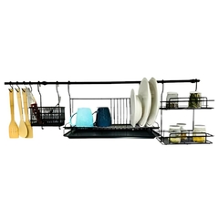BARRAL 120 CM, SECAPLATOS, CUBIERTERO, ESPECIERO, GANCHOS NEGRO - comprar online