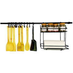 BARRAL 90 CM, PORTA ROLLO, GANCHOS NEGRO - comprar online