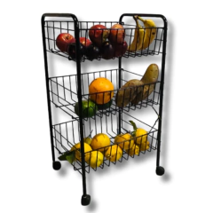 CARRO VERDULERO CON RUEDAS 3 ESTANTES NEGRO