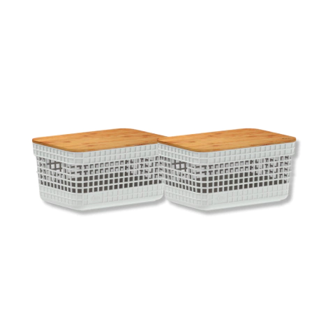 CESTO REJILLA TAPA BAMBU 2,5L BLANCO X2U. - comprar online