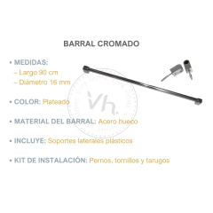 BARRAL 90 CM SECAPLATOS, CUBIERTERO, GANCHOS CROMADO - Viva Home
