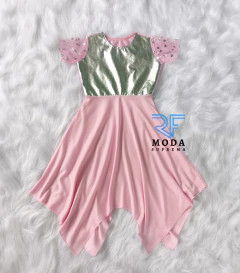 VESTIDO INFANTIL ROSA COM PRATA 14 PEÇAS