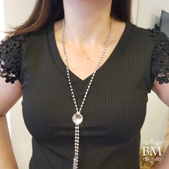 Blusa Malha Canelada, Aplique Renda Manga, Preta, Bella Molina BM0691 na internet