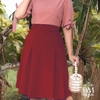 Saia Evasê, Marsala, Crepe Microfibra, Pregas, Forro, Cinto, Invait BM1067M