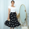 Saia 3 Marias, Midi, Godê, Crepe Plano, Preta, Bolsos, Cinto Fixo, Forro, Enncante BM1169C