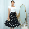 Saia 3 Marias, Midi, Godê, Crepe Plano, Preta, Bolsos, Cinto Fixo, Forro, Enncante BM1169C