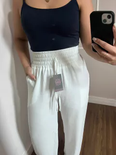 Calça Pantalona, em Air Flow Duna, Branca, Elástico Cintura, Bolsos, Forro, BM1150B - comprar online