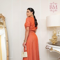 Vestido Midi, Godê, Viscojeans, Telha, Elástico Manga, Lástex Cintura, Zíper Lateral, Rosarrara BM1263 - loja online