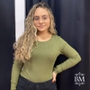 Blusa Decote Redondo, Verde Militar, Malha Canelada, Manga Longa, Mirasul BM0958