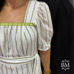 Vestido Longo Branco, Voil Bordado, Aplique Sianinha, Forro, Cinto, Kauly BM1185 - comprar online