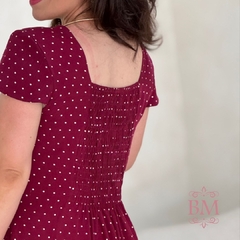Imagem do Vestido Maxi Midi, Godê, Viscolinho, Marsala, Poá, Lastéx Costa, Forro, Menina Bella BM1270M