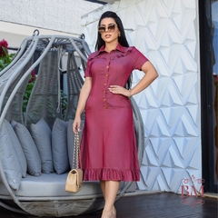 Vestido em Viscojeans, Marsala, Bolsos, Detalhe Frontal, Fechamento Botão, Babado Saia, Rosarrara BM1121M - comprar online
