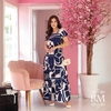 Vestido Longo, Crepe Azul, Fluído, Decote Quadrado, Manga Princesa, Lastéx Cintura, Saia 3 Marias, Fagian BM1276A