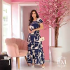 Vestido Longo, Crepe Azul, Fluído, Decote Quadrado, Manga Princesa, Lastéx Cintura, Saia 3 Marias, Fagian BM1276A