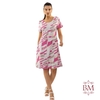 Vestido Basico, Estampa Rosa, em Gersey Up, Manga Curta, Gola Redonda, Saia Evasê, Mirasul BM1157