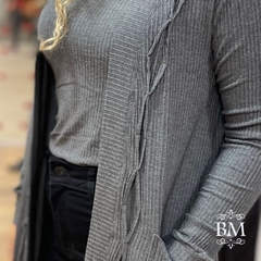 Cardigan, Malha Canelada, Cinza Escuro, Bolsos, Detalhe Frontal, Acompanha Regata, DZ BM0974 - comprar online