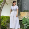 Chemisiê Longo, Viscolinho, Off, Bolsos, Manga Curta, Cinto, Forro, Menina Bella BM1154O