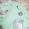 Blusa Verde Claro, em Seda Espelity, Manga Curta, Detalhe em Corte Quente, Lara Valentina BM1145C