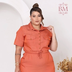 Vestido Chemisiê, Plus Size, Viscojeans, Telha, Presponto, Bolso Frontal e Lateral, Ajuste Cintura, Rosarrara BM1265T - comprar online