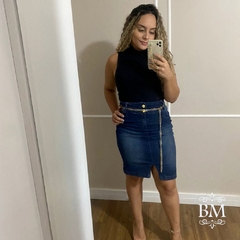 Saia Jeans Azul, Cós Largo, Cinto Corrente, Anagron BM0930