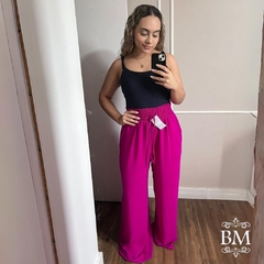 Calça Pantalona, em Air Flow Duna, Fúcsia, Elástico Cintura, Bolsos, Forro, BM1150F