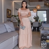 Vestido Longo, Viscojeans, Bege, Manga Curta, Detalhe Lastéx Busto, Saia 3 Marias, Rosarrara BM1114B