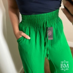 Calça Pantalona, em Air Flow Duna, Verde Bandeira, Elástico Cintura, Bolsos, Forro, BM1150V na internet