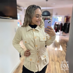 Parka em Scuba Suede, Creme, Bolsos, Fechamento em Botão Frente, Punho e Bolsos, Ajuste Cintura, FGStarr BM1090C