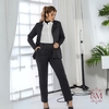 Calça Risca de Giz, Malha Viscose Elastano, Preto, Bolsos, Mirasul BM1097