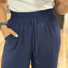 Calça Pantalona, em Air Flow Duna, Azul Marinho, Elástico Cintura, Bolsos, Forro, BM1150M na internet