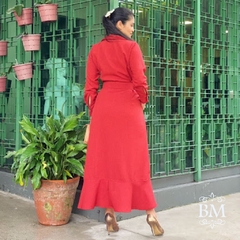 Chemisie Mullet em Linho, Terracota, Manga Longa, Bolsos Laterais, Botóes, Cinto, Forro, Collucci BM1200 na internet