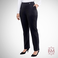 Calça Risca de Giz, Malha Viscose Elastano, Preto, Bolsos, Mirasul BM1097 - comprar online