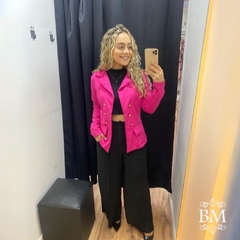 Blazer Comprido, Pink, Alfaiataria, Bolso Fake com Lapela, Botões Dourados Frontal, BM01008R na internet