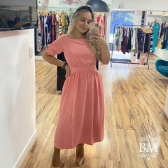 Vestido em Crepe Air Flow, Rosè, Detalhe Cintura, Botão Manga Kauly BM0937
